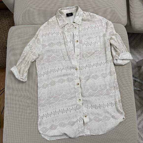 VICI Train of Thought Button Down Shirt - Cream and Brown Size Small Womens - Picture 10 of 11